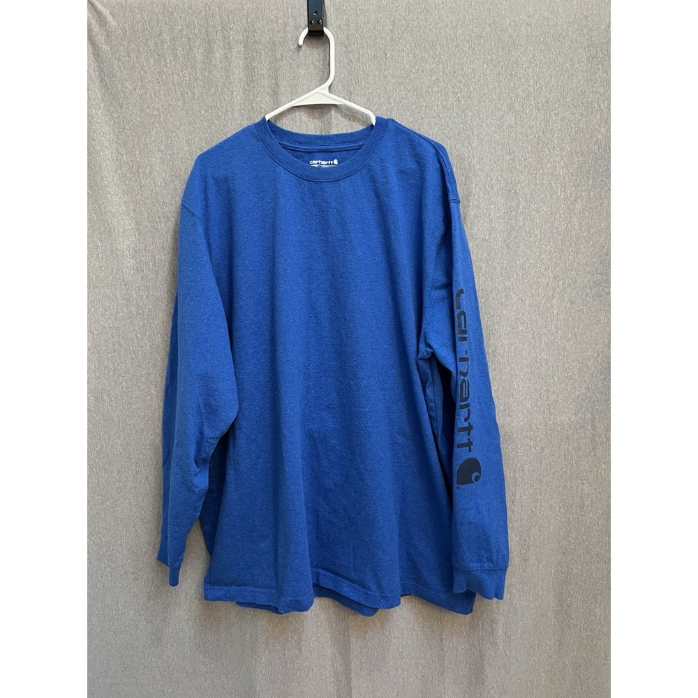 Carhartt Long Sleeve T Shirt Mens Sz 2X Tall Blue Loose Fit Graphic Logo Work
